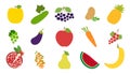 Vegetable, fruit, berry set. Apple, cucumber, chokeberry, potato, pineapple, grape, eggplant, carrot, currant, garnet, sea Ã¢â¬â¹Ã¢â¬â¹